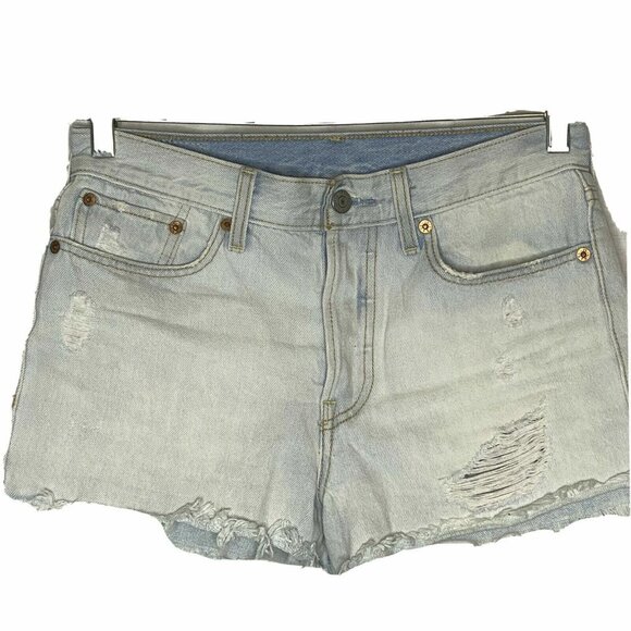Levi’s Light Wash Cut Off Jean Shorts 27 Button Fly Booty Distressed High Waist - Picture 2 of 4